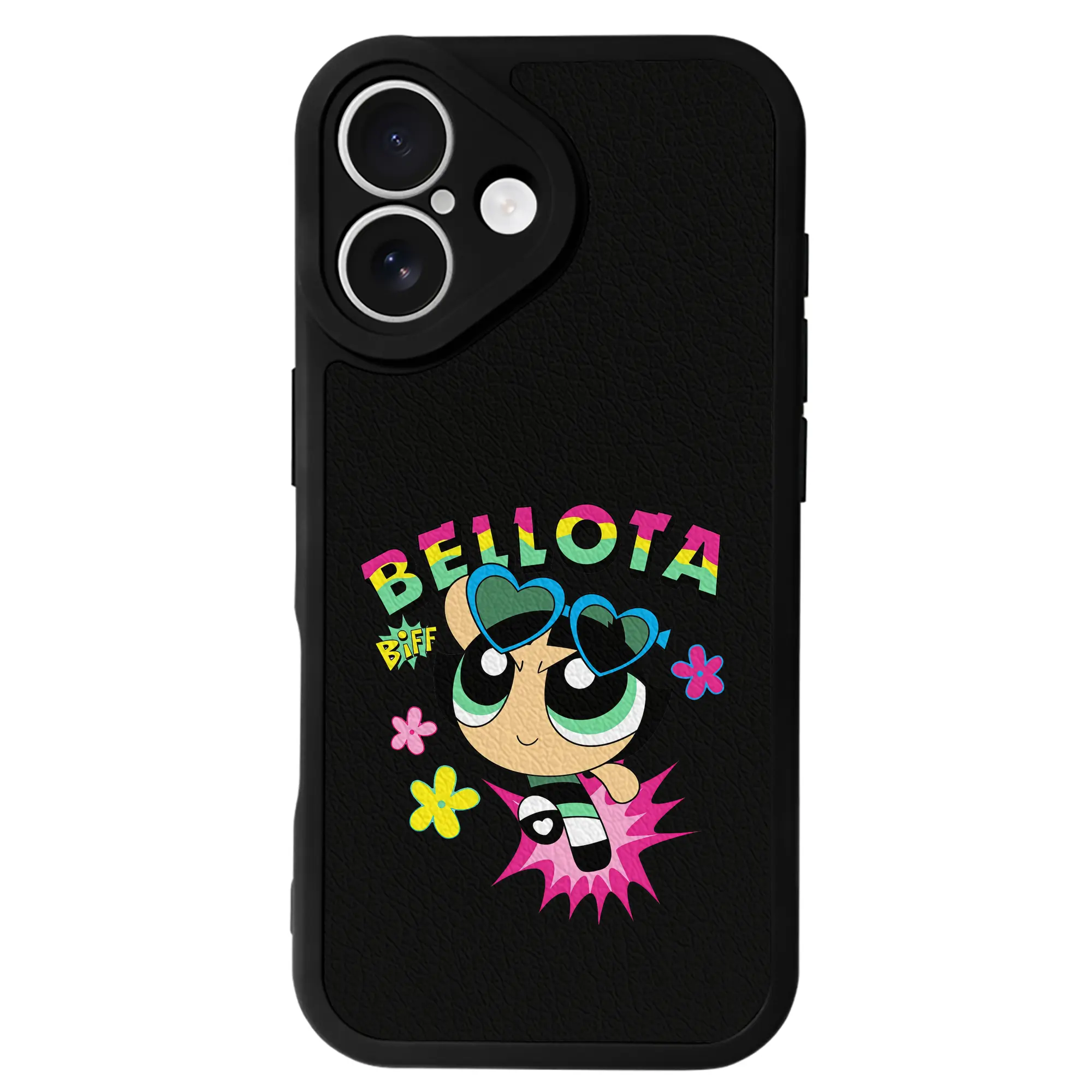 パワパフガールズ グッズ バターカップ - IPhone 16シリーズ対応 ・ シリコンスマホケース ・ レザー調 ・ 高精度フィット ・ 耐衝撃 ・ ワイヤレス充電対応 ・ 精密カット